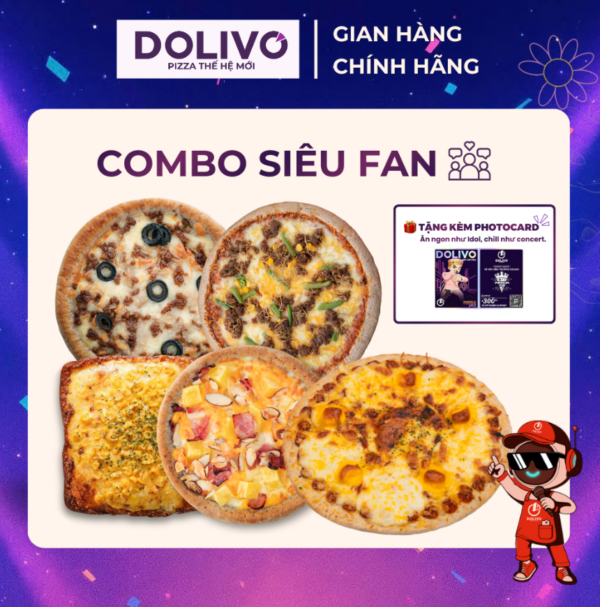 "Combo siêu Fan: 2 pizza limited + 2 pizza core + 1 Mini pizza